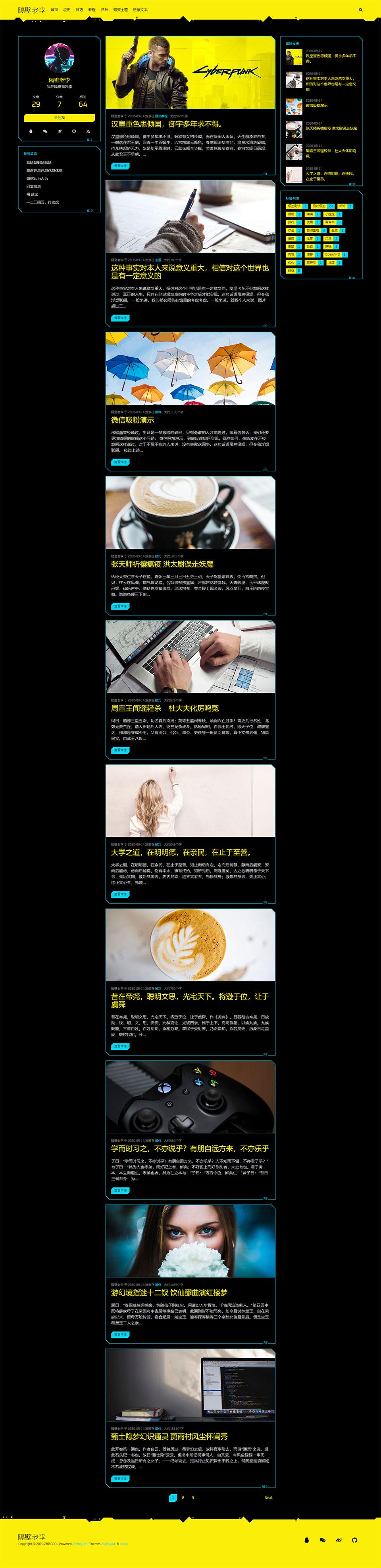 Z-blog 极致·赛博朋克 三栏博客主题